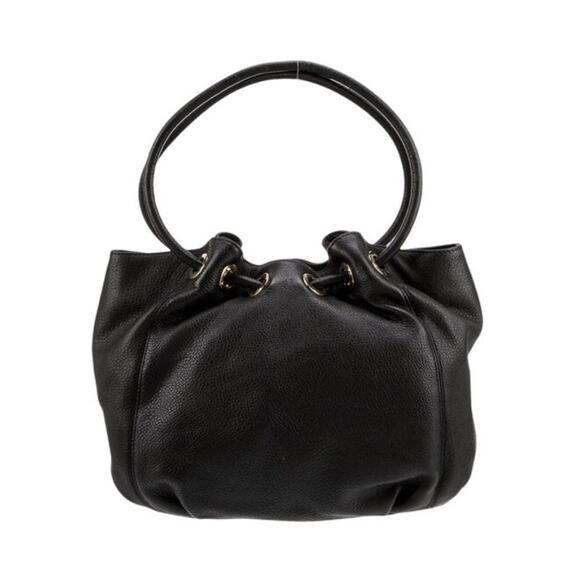 Michael Kors Black Gold-Tone Hardware Tasseled Leather Top Handle Bucket Bag - Picture 5 of 15